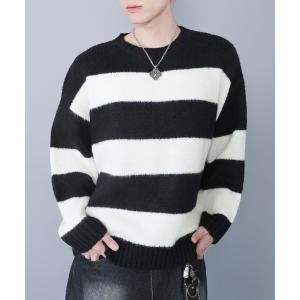 セーター ニット モヘアタッチボーダーニット/太めボーダー/チクチクしない軽い着心地 メンズ レディース