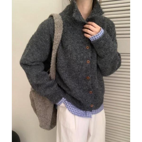 カーディガン 襟付き前ボタンカーディガン レディース