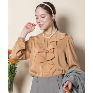 ブラウス シャツ ラッフルフリル サテンブラウス レディース