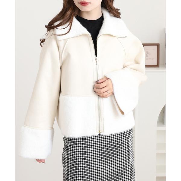 ブルゾン アウター Ree＆Mee フェイク ムートン もこもこ ファー ステンカラー ショート コ...