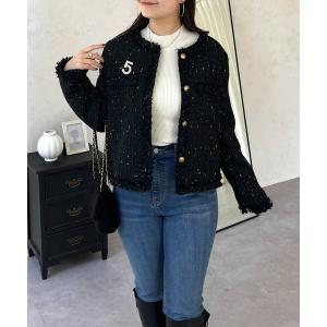 ジャケット ノーカラージャケット ラメツイードジャケット レディース