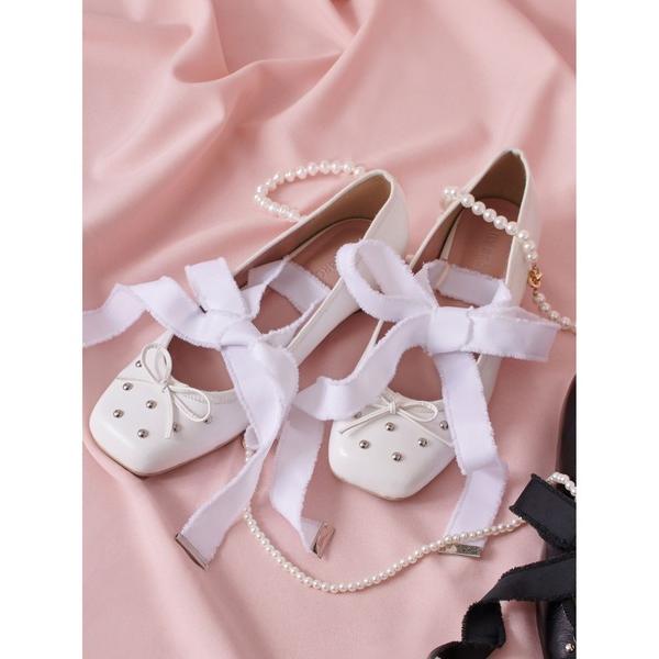 パンプス レースアップバレエシューズ