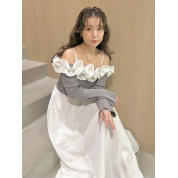 ワンピース フリルカラーニットコンビワンピース