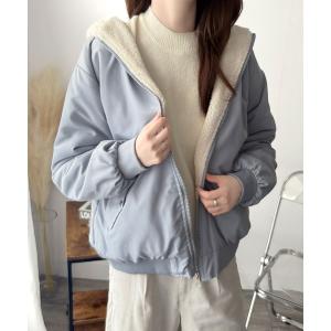 ブルゾン アウター ふわっと羽織って暖かさもスタイルも叶う！ リバーシブルフード付きボアブルゾン レディース