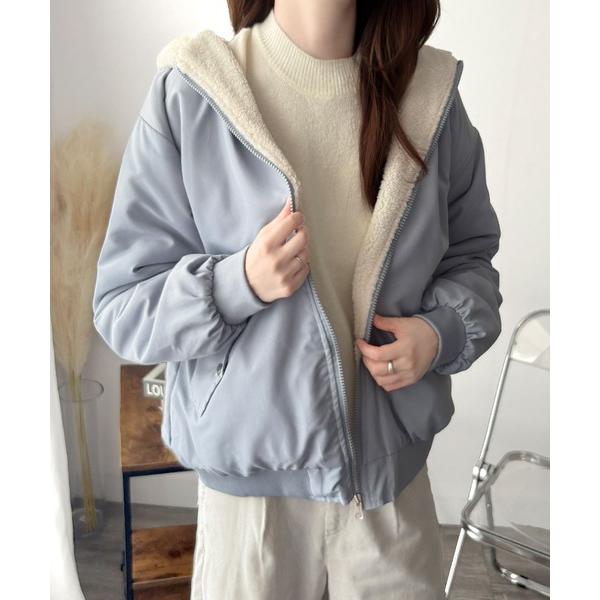 ブルゾン アウター ふわっと羽織って暖かさもスタイルも叶う！ リバーシブルフード付きボアブルゾン レ...