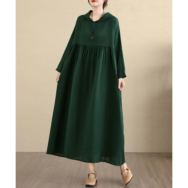 ワンピース ギャザーウエストフード付きスウェットワンピース