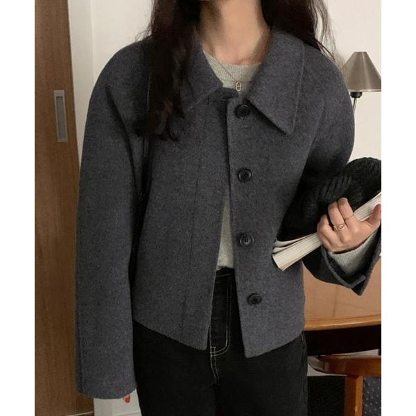 ジャケット テーラードジャケット ウール調ワイドカラーショート丈コート レディース