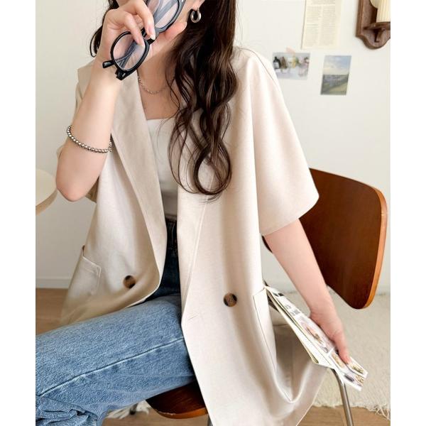 ジャケット テーラードジャケット 纏うだけで上品見え。リネンライクドルマンスリーブテーラードダブルジ...