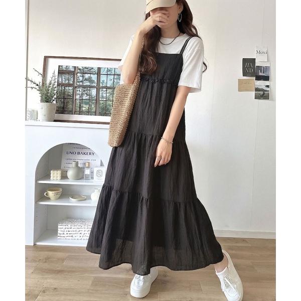 ワンピース 軽やかに揺れる、大人レディ。楊柳ワッシャーフリルティアードロングワンピース