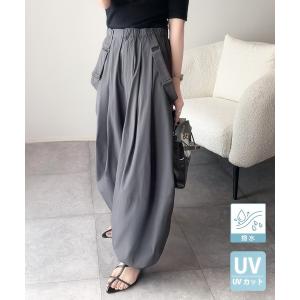 ワイドパンツ パンツ 「撥水・UVカット・イージーケア機能付き」アクティブシーンにも頼れる！サスペンダー付きボリュームパンツ レディース