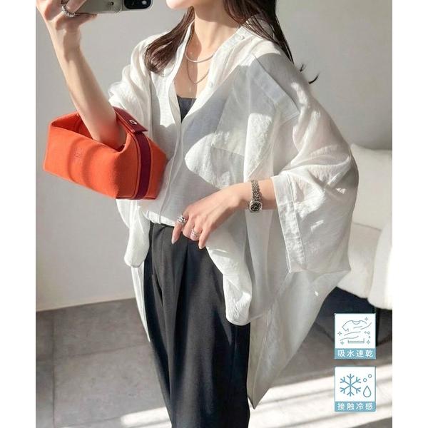 ブラウス シャツ 「接触冷感・吸水速乾機能付き」涼しさ＆上品さ。オーバーサイズシアードルマンシャツ（...