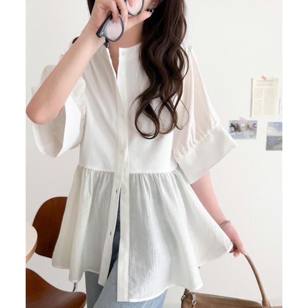 ブラウス シャツ 「UV・吸水速乾機能付き」一枚あれば、主役級。前後2wayワッシャーシアー異素材ド...