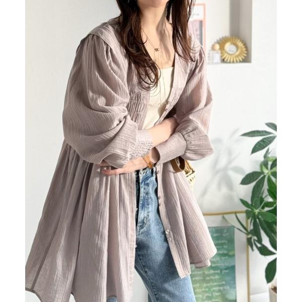 ブラウス シャツ 柔らかく纏う、大人の甘さを。シアーワッシャー前後２WAYウエストシャーリングチュニ...