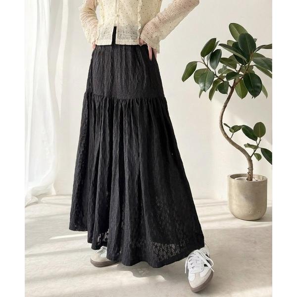 スカート 揺れるたびに美しく。上品レディな大人フェミニン。ストレッチレース裾ティアードスカート