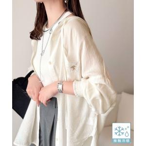 ブラウス シャツ 「接触冷感機能付き」冷感＆シアー素材で涼しく彩る。胸刺繍フード付きシアーシャツ（長袖） レディース