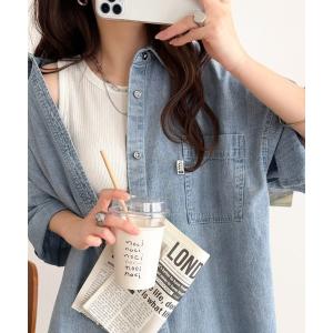 ブラウス シャツ 半袖 「JaVaジャバコラボ」さらっとプラス1枚の大人カジュアル♪綿100％ライトオンスデニム素材袖ロールアップシャツ（半袖） レディース