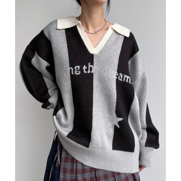 ニット セーター ゲーミングロゴオーバーポロニット/ユニセックス レディース メンズ