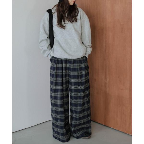パンツ チェックルーズシルエットタックパンツ レディース
