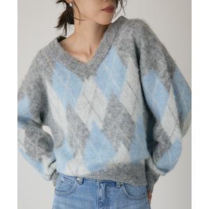 ニット セーター ヘアリーアーガイルニット　長袖 / 冬服 レディース