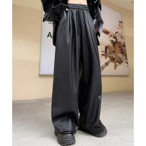 パンツ フェイクレザー ワイド パンツ レディース メンズ
