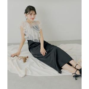 【新品未使用】　chico タックチュールドッキングロングワンピース WEB限定/SALON by Chico】タックチュールドッキングロングワンピース