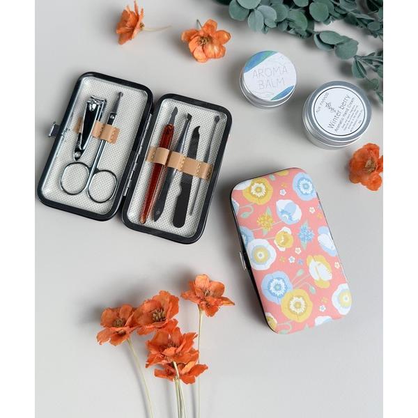 10C4 「6点セット」 携帯用 ネイルケアツールセット  グルーミングセット フラワープリント