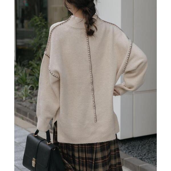ニット セーター ハンドステッチハイネックニット レディース