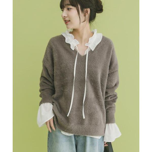 ニット セーター ミニシャギーVネックニット レディース