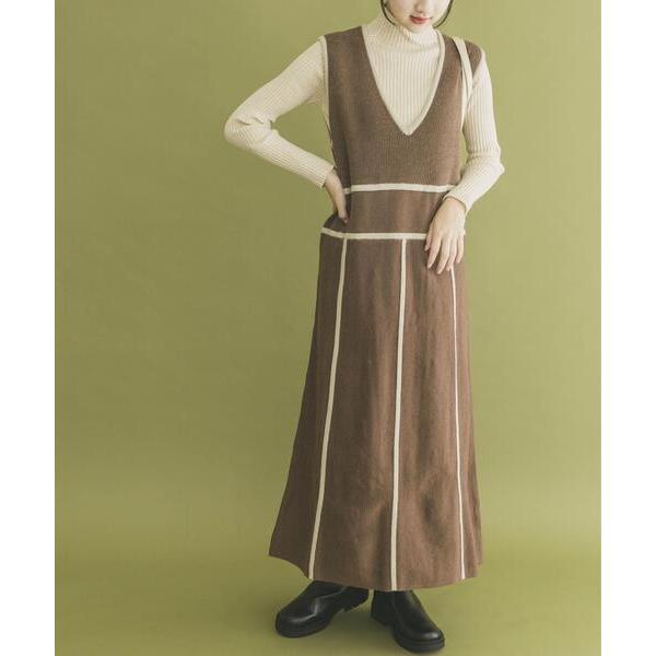 ワンピース パイピングニットジャンパースカート