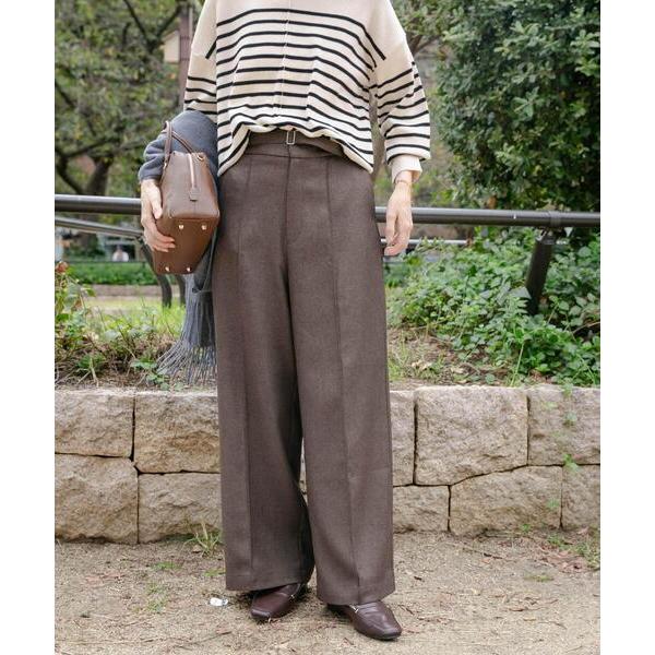 パンツ ベルト付ツイードパンツ レディース
