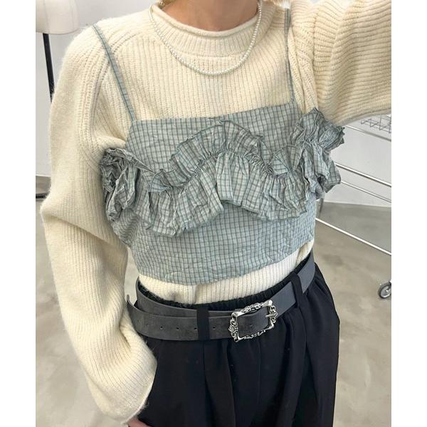 キャミソール ワッシャーチェックフリルビスチェ