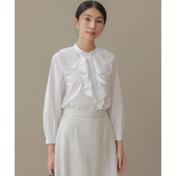 ブラウス シャツ コットンタッチシャーティングラッフルフレア ブラウス レディース