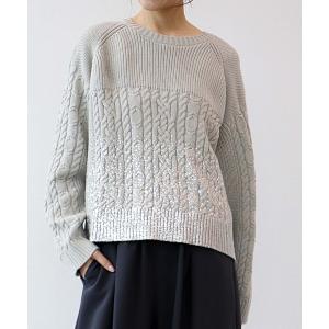 ニット セーター 箔プリントケーブルニット レディース