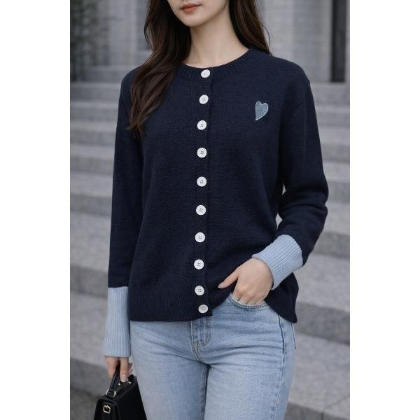 カーディガン バイカラーハートポイントカーディガン レディース