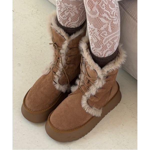 ブーツ 裏起毛厚底ムートンロングブーツ レディース メンズ