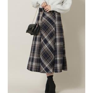スカート ベルト付きツイードミディ丈スカート