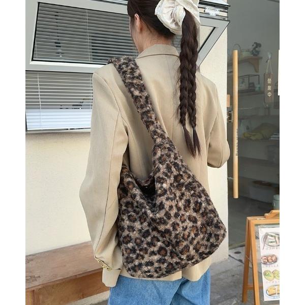 トートバッグ もこもこレオパードトートバッグ レディース