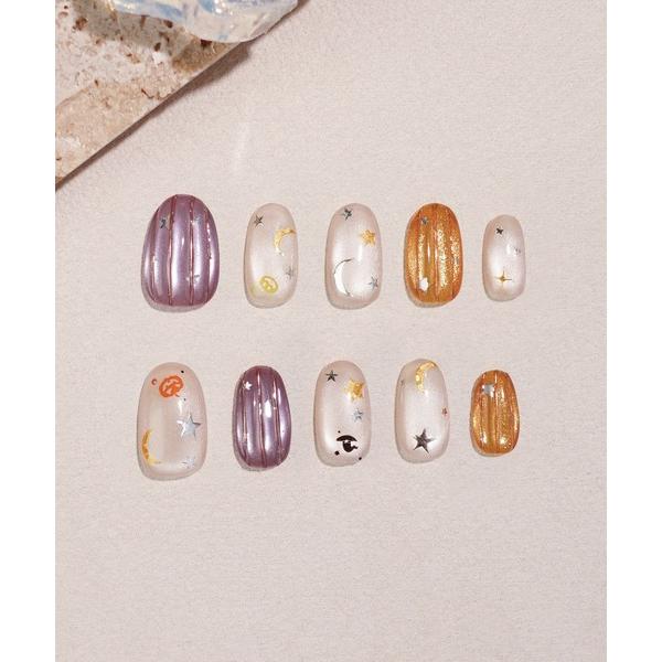 ネイルチップ ネイルシール 3D水光ネイルピンクグラデーションシルバードミラーラインオーバルネイルチ...