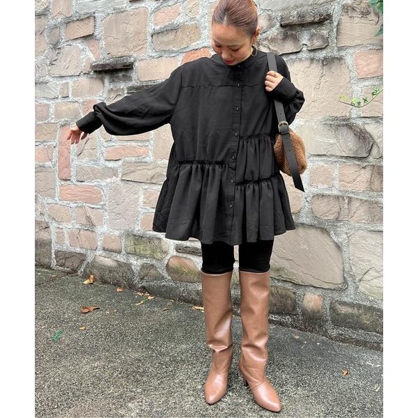 ブラウス シャツ 「loverara.loverara コラボ」アシンメトリーギャザーチュニックワン...