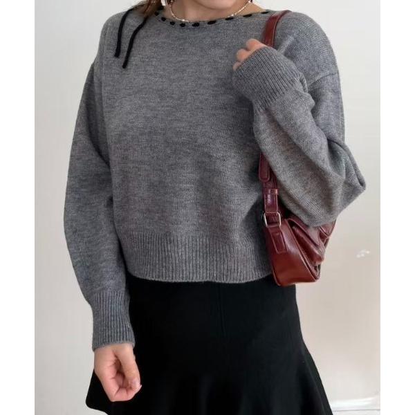 ニット セーター ネックステッチリボンニット レディース