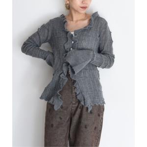 カーディガン ランダムリブフリルニットカーディガン レディース