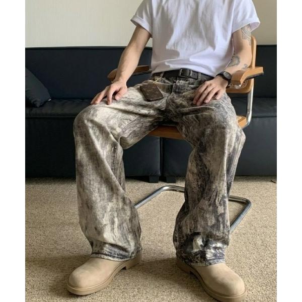 ジーンズ 「ウエストゴム」タイダイプリントストレートパンツ メンズ レディース