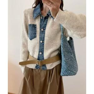 カーディガン デニムドッキングニットカーディガン レディース