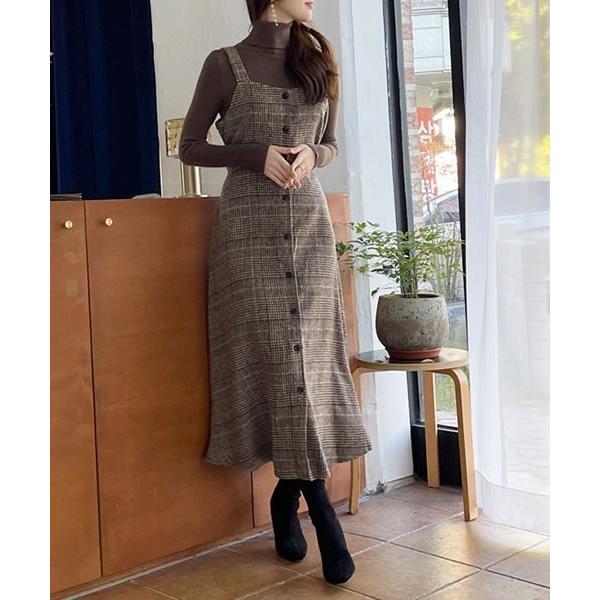 ワンピース バックリボンチェック柄ロングワンピース