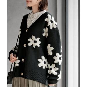 カーディガン フラワージャガードニットカーディガ...の商品画像