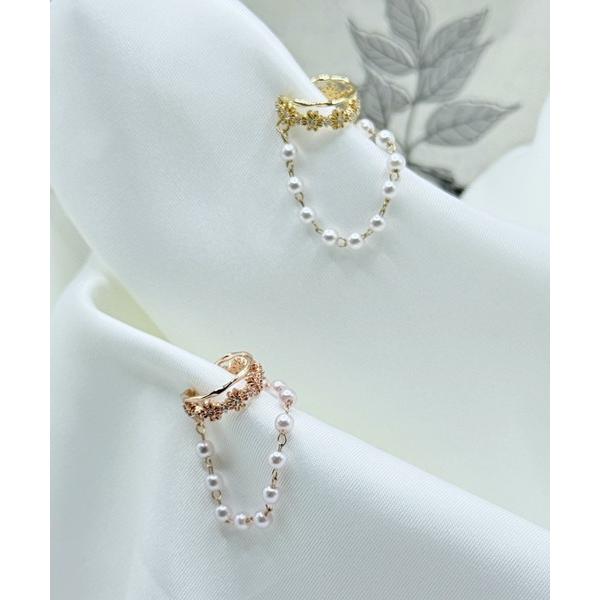 イヤーカフ 透かしフラワーチェーン付きイヤーカフ レディース