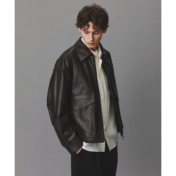 ブルゾン アウター ビンテージライクオーバーサイズレザーブルゾン メンズ