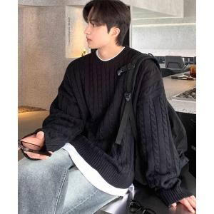 セーター ニット 「NOWLE」クルーネック ケーブル編み ボリューム ニット メンズ