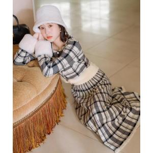 スカート 「10/17(fri)12時発売」チェック柄ニットフレアスカート