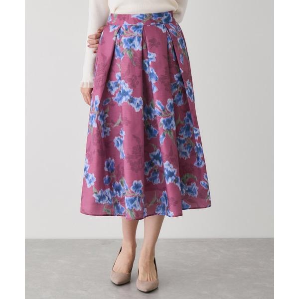 スカート タック花柄フレアスカート